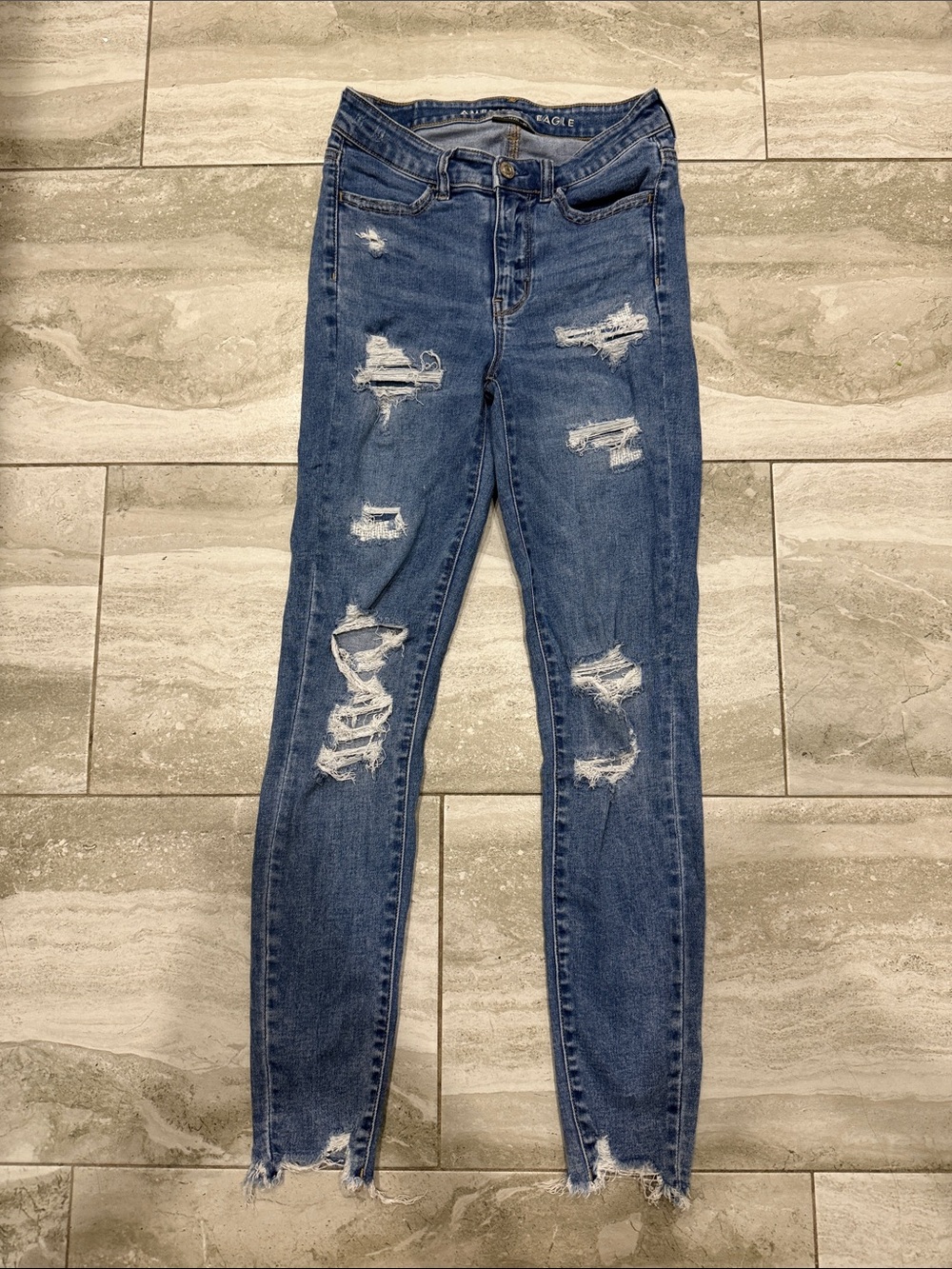 American Eagle Outfitters Women’s Distressed Skinny Jeans - Blue